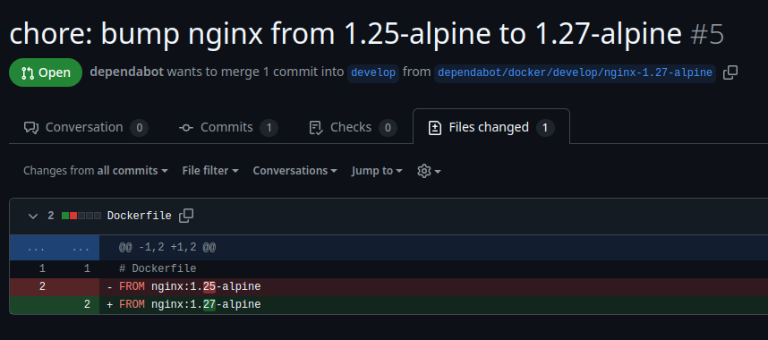Dependabot bump Dockerfile